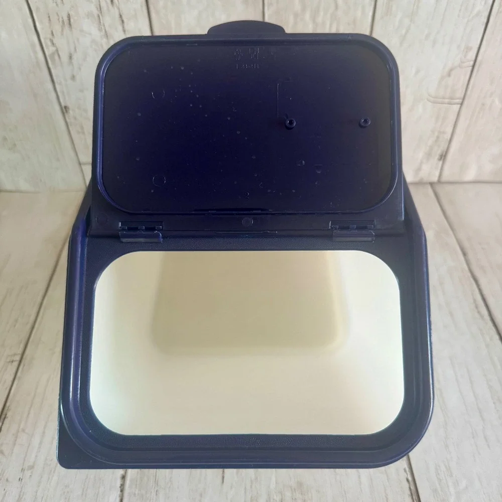 Tupperware Access Mates Large Storage Bin Navy Blue White Hinged Lid 108 211